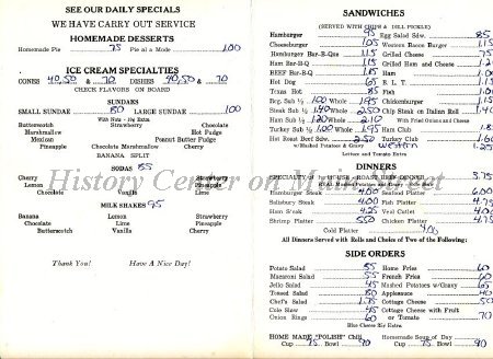 Dairyland Farms Menu ca 1990