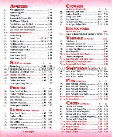 Asian Buffet Menu 2015