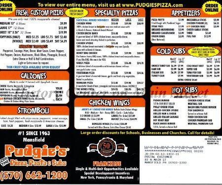 Pudgie's Pizza 2014 Menu