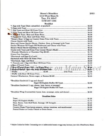 Moose's Munchies Menu 2013