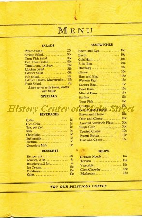 1935 Mansfield Diner Menu