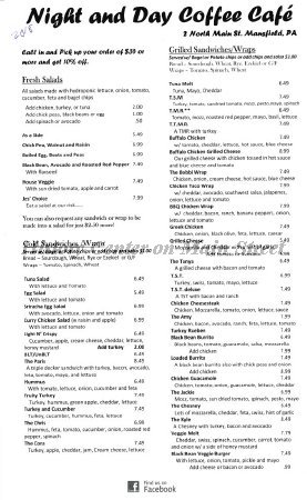 Night and Day Cofee Cafe Menu