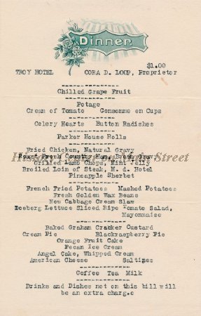 Troy Hotel Menu 1936