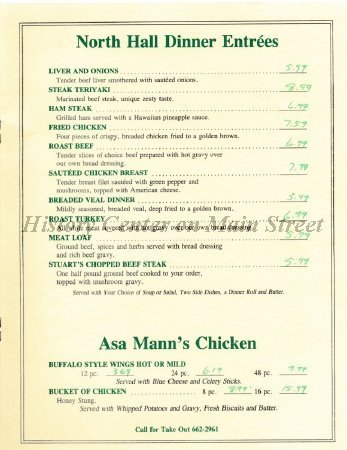 Main Street Restaurant & Lounge Menu 1980