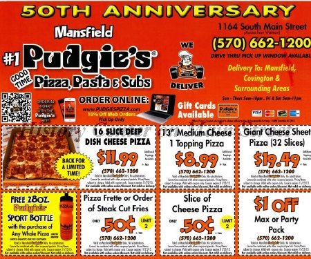 Pudgie's Pizza 2014 Menu