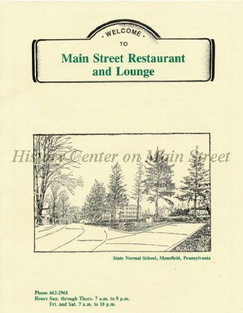 Main Street Restaurant & Lounge Menu 1980