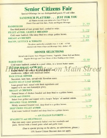 Main Street Restaurant & Lounge Menu 1980