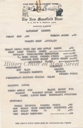 1935 Mansfield Diner Menu