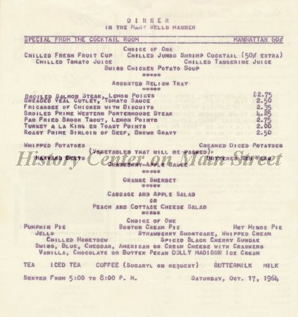 Penn-Wells Hotel Menu 1964