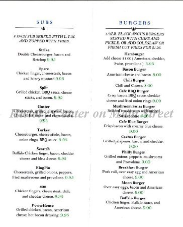 Route 6 Lanes & The Cafe Menu 2014