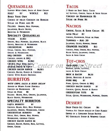 Changos Cantina Menu 2017