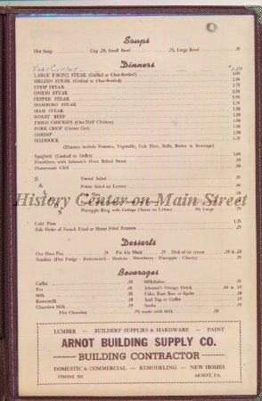 Johnson's Truck Haven Menu 1960s