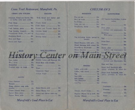 Cheesman's XTrail Restaurant Menu