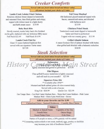 Lambs Creek Food & Spirits 2014 Menu