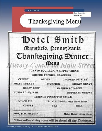 Hotel Smith Thanksgiving Menu published in Mansfield Advertiser