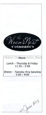 Wren's Nest Menu 2013