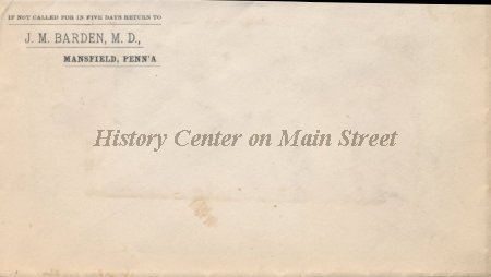 Dr. J. M. Barden, Mansfield, Pa. envelope