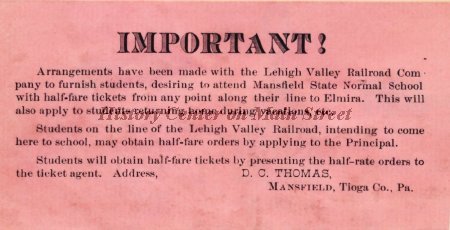 Half Fare card for MSNS students on Lehigh Valley Railroad