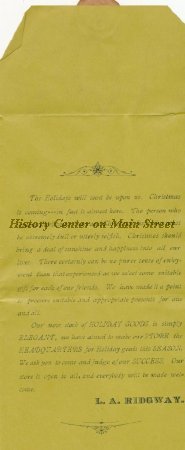 L. A. Ridgway, 1883 Christmas Advertisement