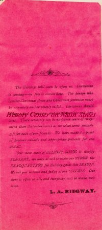 L. A. Ridgway, 1883 Christmas Advertisement